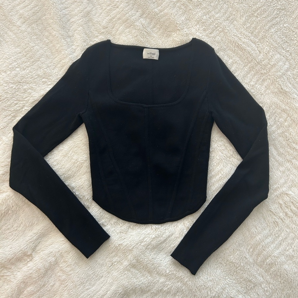 Aritzia Black Long-Sleeve Square Neck Top